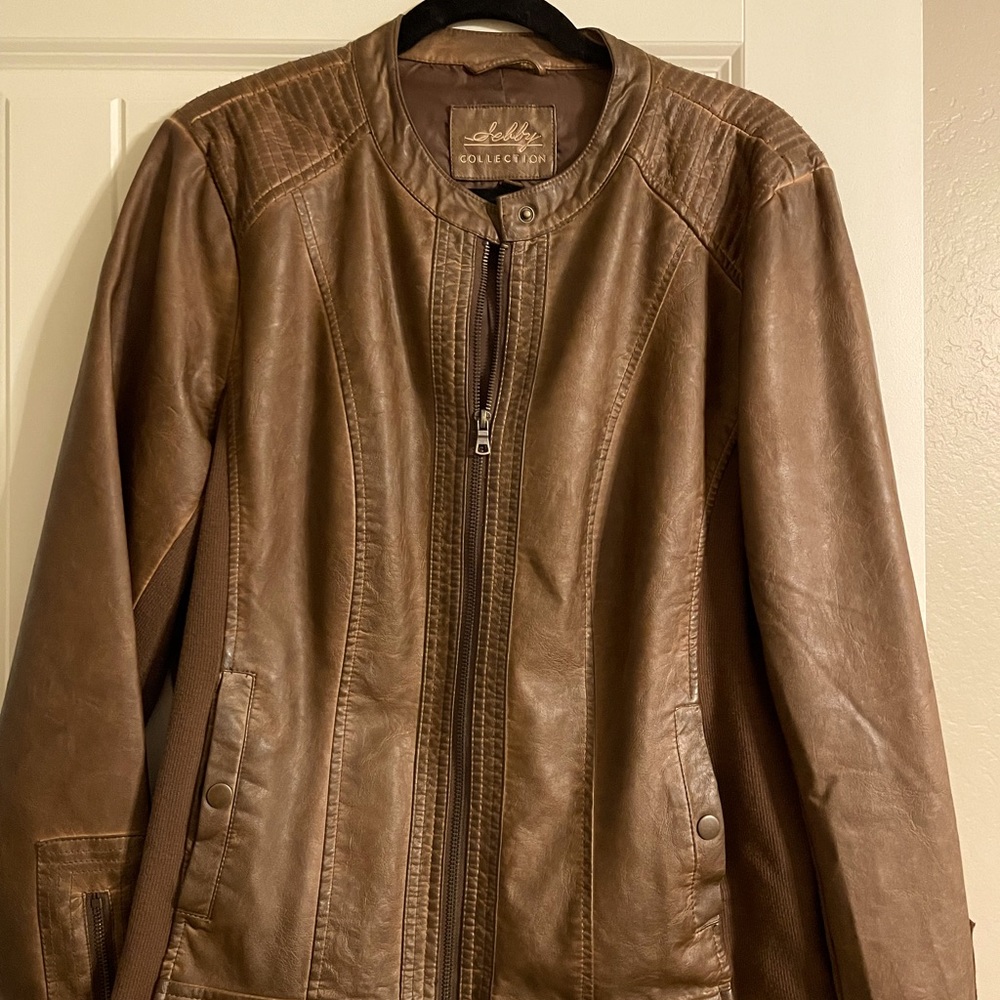 Plus Size Faux Leather Jacket XXL Brown
